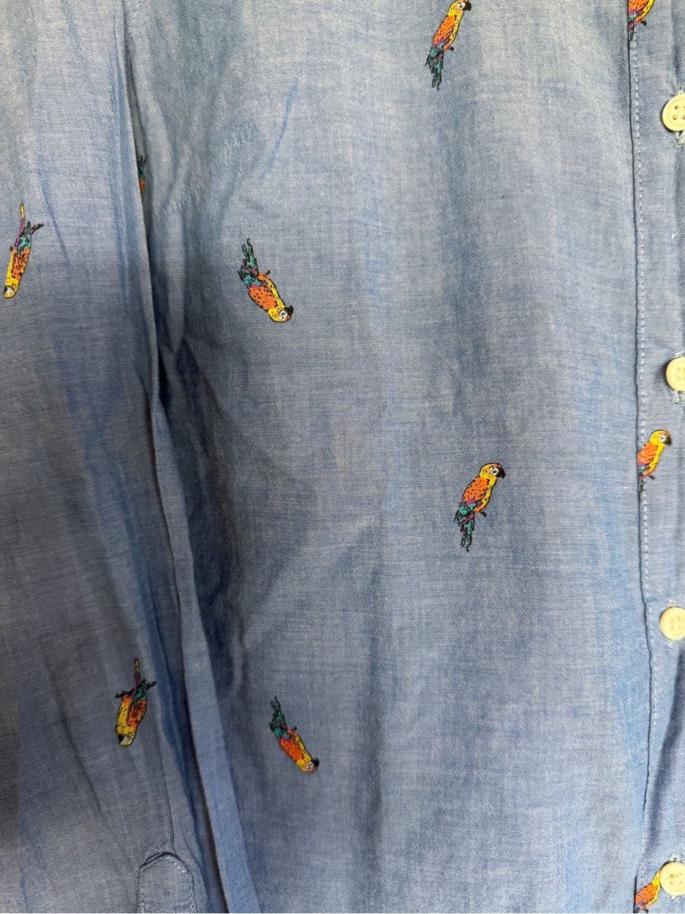 Old Navy Blue Parrot Chambray Shirt Size Medium